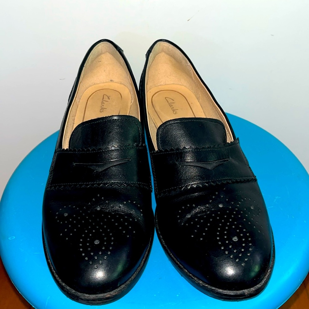 Clarks Black Leather Penny Loafers